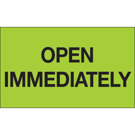 3 x 5" - "Open Immediately" (Fluorescent Green) Labels